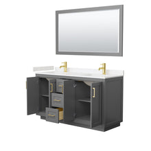 Load image into Gallery viewer, Wyndham Collection Vanity Wyndham Collection WCF292960DGGC2UNSM58 Miranda 60 Inch Double Bathroom Vanity in Dark Gray, Light-Vein Carrara Cultured Marble Countertop, Undermount Square Sinks, Brushed Gold Trim, 58 Inch Mirror