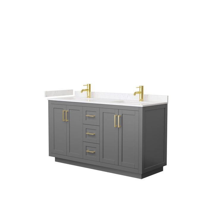 Wyndham Collection Vanity Wyndham Collection WCF292960DGGC2UNSMXX Miranda 60 Inch Double Bathroom Vanity in Dark Gray, Light-Vein Carrara Cultured Marble Countertop, Undermount Square Sinks, Brushed Gold Trim