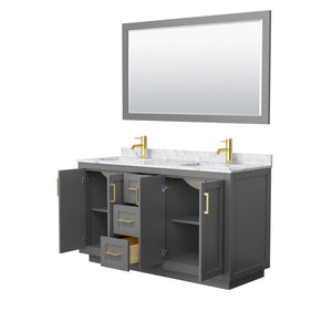 Wyndham Collection Vanity Wyndham Collection WCF292960DGGCMUNSM58 Miranda 60 Inch Double Bathroom Vanity in Dark Gray, White Carrara Marble Countertop, Undermount Square Sinks, Brushed Gold Trim, 58 Inch Mirror