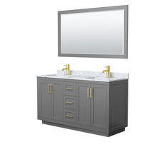 Load image into Gallery viewer, Wyndham Collection Vanity Wyndham Collection WCF292960DGGCMUNSM58 Miranda 60 Inch Double Bathroom Vanity in Dark Gray, White Carrara Marble Countertop, Undermount Square Sinks, Brushed Gold Trim, 58 Inch Mirror