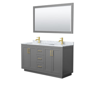 Wyndham Collection Vanity Wyndham Collection WCF292960DGGCMUNSM58 Miranda 60 Inch Double Bathroom Vanity in Dark Gray, White Carrara Marble Countertop, Undermount Square Sinks, Brushed Gold Trim, 58 Inch Mirror