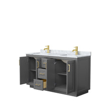 Load image into Gallery viewer, Wyndham Collection Vanity Wyndham Collection WCF292960DGGCMUNSMXX Miranda 60 Inch Double Bathroom Vanity in Dark Gray, White Carrara Marble Countertop, Undermount Square Sinks, Brushed Gold Trim