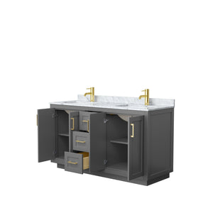 Wyndham Collection Vanity Wyndham Collection WCF292960DGGCMUNSMXX Miranda 60 Inch Double Bathroom Vanity in Dark Gray, White Carrara Marble Countertop, Undermount Square Sinks, Brushed Gold Trim