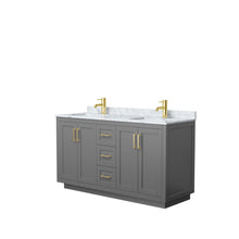 Load image into Gallery viewer, Wyndham Collection Vanity Wyndham Collection WCF292960DGGCMUNSMXX Miranda 60 Inch Double Bathroom Vanity in Dark Gray, White Carrara Marble Countertop, Undermount Square Sinks, Brushed Gold Trim