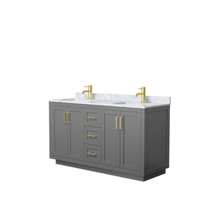 Wyndham Collection Vanity Wyndham Collection WCF292960DGGCMUNSMXX Miranda 60 Inch Double Bathroom Vanity in Dark Gray, White Carrara Marble Countertop, Undermount Square Sinks, Brushed Gold Trim