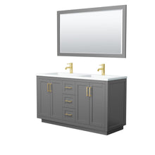 Load image into Gallery viewer, Wyndham Collection Vanity Wyndham Collection WCF292960DGGK1INTM58 Miranda 60 Inch Double Bathroom Vanity in Dark Gray, 1.25 Inch Thick Matte White Solid Surface Countertop, Integrated Sinks, Brushed Gold Trim, 58 Inch Mirror