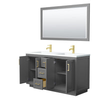 Load image into Gallery viewer, Wyndham Collection Vanity Wyndham Collection WCF292960DGGK1INTM58 Miranda 60 Inch Double Bathroom Vanity in Dark Gray, 1.25 Inch Thick Matte White Solid Surface Countertop, Integrated Sinks, Brushed Gold Trim, 58 Inch Mirror