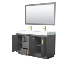 Load image into Gallery viewer, Wyndham Collection Vanity Wyndham Collection WCF292960DGGK4INTM58 Miranda 60 Inch Double Bathroom Vanity in Dark Gray, 4 Inch Thick Matte White Solid Surface Countertop, Integrated Sinks, Brushed Gold Trim, 58 Inch Mirror