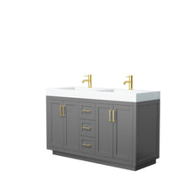 Load image into Gallery viewer, Wyndham Collection Vanity Wyndham Collection WCF292960DGGK4INTMXX Miranda 60 Inch Double Bathroom Vanity in Dark Gray, 4 Inch Thick Matte White Solid Surface Countertop, Integrated Sinks, Brushed Gold Trim