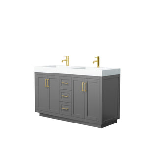 Wyndham Collection Vanity Wyndham Collection WCF292960DGGK4INTMXX Miranda 60 Inch Double Bathroom Vanity in Dark Gray, 4 Inch Thick Matte White Solid Surface Countertop, Integrated Sinks, Brushed Gold Trim