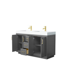 Load image into Gallery viewer, Wyndham Collection Vanity Wyndham Collection WCF292960DGGK4INTMXX Miranda 60 Inch Double Bathroom Vanity in Dark Gray, 4 Inch Thick Matte White Solid Surface Countertop, Integrated Sinks, Brushed Gold Trim