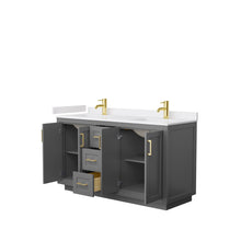 Load image into Gallery viewer, Wyndham Collection Vanity Wyndham Collection WCF292960DGGWCUNSMXX Miranda 60 Inch Double Bathroom Vanity in Dark Gray, White Cultured Marble Countertop, Undermount Square Sinks, Brushed Gold Trim