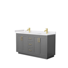 Load image into Gallery viewer, Wyndham Collection Vanity Wyndham Collection WCF292960DGGWCUNSMXX Miranda 60 Inch Double Bathroom Vanity in Dark Gray, White Cultured Marble Countertop, Undermount Square Sinks, Brushed Gold Trim