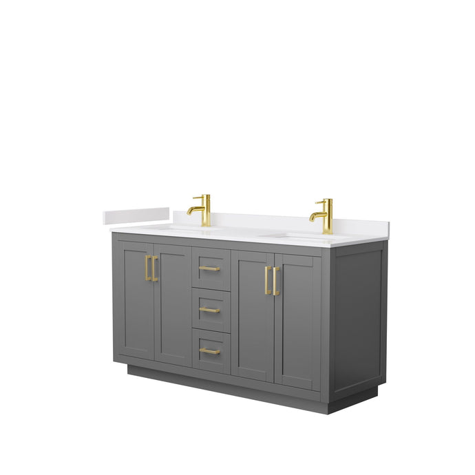 Wyndham Collection Vanity Wyndham Collection WCF292960DGGWCUNSMXX Miranda 60 Inch Double Bathroom Vanity in Dark Gray, White Cultured Marble Countertop, Undermount Square Sinks, Brushed Gold Trim