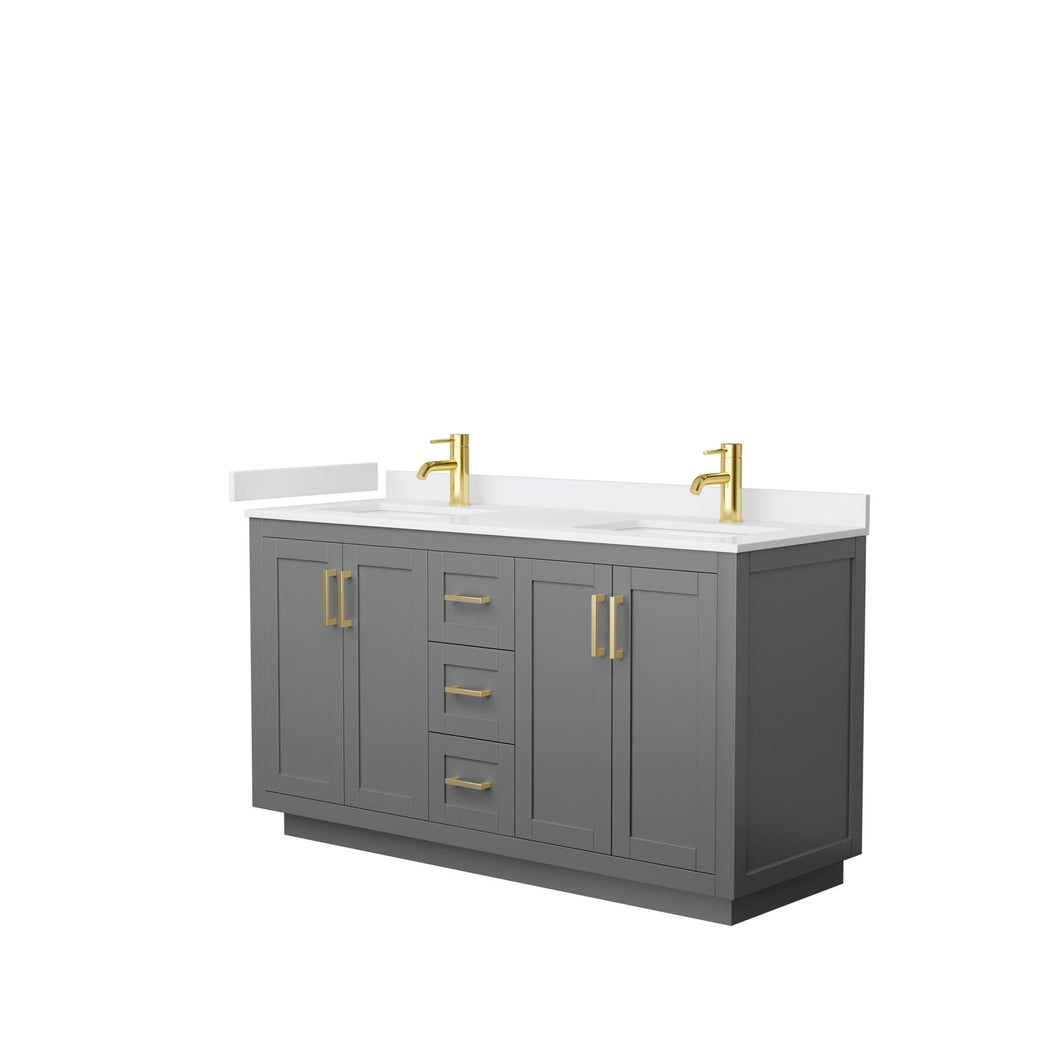 Wyndham Collection Vanity Wyndham Collection WCF292960DGGWCUNSMXX Miranda 60 Inch Double Bathroom Vanity in Dark Gray, White Cultured Marble Countertop, Undermount Square Sinks, Brushed Gold Trim