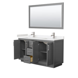 Wyndham Collection Vanity Wyndham Collection WCF292960DKGC2UNSM58 Miranda 60 Inch Double Bathroom Vanity in Dark Gray, Light-Vein Carrara Cultured Marble Countertop, Undermount Square Sinks, Brushed Nickel Trim, 58 Inch Mirror