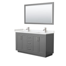 Load image into Gallery viewer, Wyndham Collection Vanity Wyndham Collection WCF292960DKGC2UNSM58 Miranda 60 Inch Double Bathroom Vanity in Dark Gray, Light-Vein Carrara Cultured Marble Countertop, Undermount Square Sinks, Brushed Nickel Trim, 58 Inch Mirror