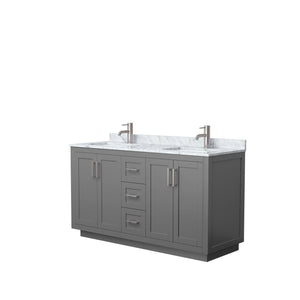 Wyndham Collection Vanity Wyndham Collection WCF292960DKGCMUNSMXX Miranda 60 Inch Double Bathroom Vanity in Dark Gray, White Carrara Marble Countertop, Undermount Square Sinks, Brushed Nickel Trim