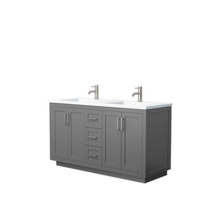 Wyndham Collection Vanity Wyndham Collection WCF292960DKGK1INTMXX Miranda 60 Inch Double Bathroom Vanity in Dark Gray, 1.25 Inch Thick Matte White Solid Surface Countertop, Integrated Sinks, Brushed Nickel Trim