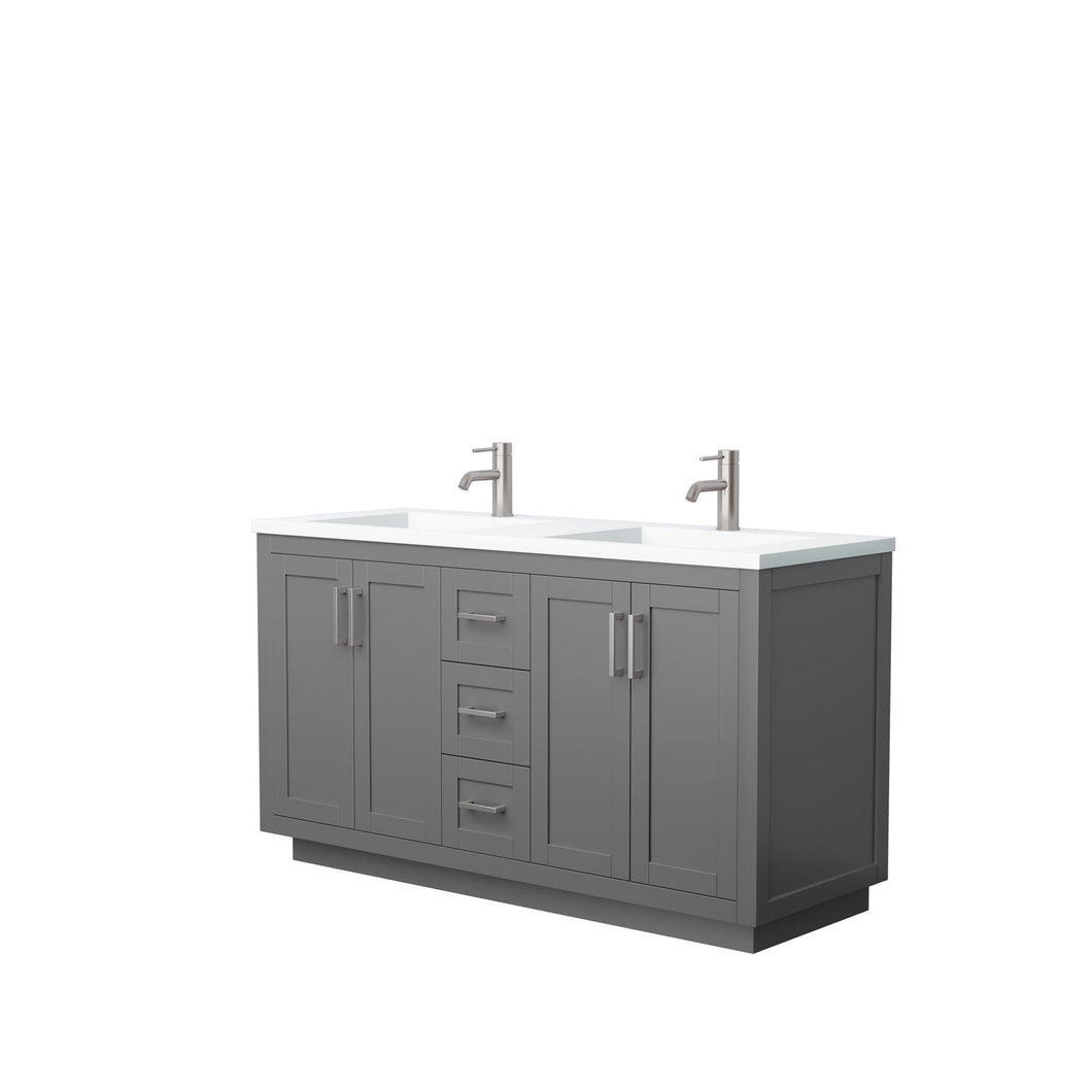 Wyndham Collection Vanity Wyndham Collection WCF292960DKGK1INTMXX Miranda 60 Inch Double Bathroom Vanity in Dark Gray, 1.25 Inch Thick Matte White Solid Surface Countertop, Integrated Sinks, Brushed Nickel Trim