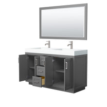 Load image into Gallery viewer, Wyndham Collection Vanity Wyndham Collection WCF292960DKGK4INTM58 Miranda 60 Inch Double Bathroom Vanity in Dark Gray, 4 Inch Thick Matte White Solid Surface Countertop, Integrated Sinks, Brushed Nickel Trim, 58 Inch Mirror