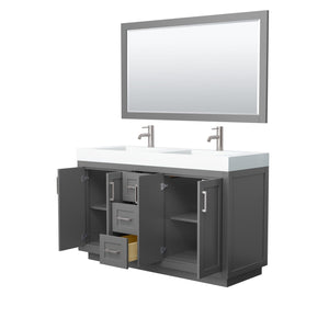 Wyndham Collection Vanity Wyndham Collection WCF292960DKGK4INTM58 Miranda 60 Inch Double Bathroom Vanity in Dark Gray, 4 Inch Thick Matte White Solid Surface Countertop, Integrated Sinks, Brushed Nickel Trim, 58 Inch Mirror