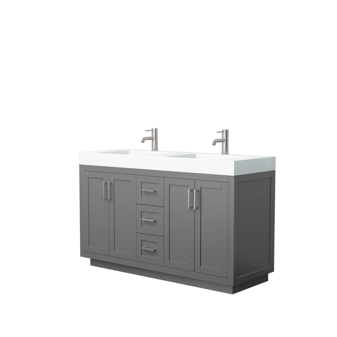 Wyndham Collection Vanity Wyndham Collection WCF292960DKGK4INTMXX Miranda 60 Inch Double Bathroom Vanity in Dark Gray, 4 Inch Thick Matte White Solid Surface Countertop, Integrated Sinks, Brushed Nickel Trim