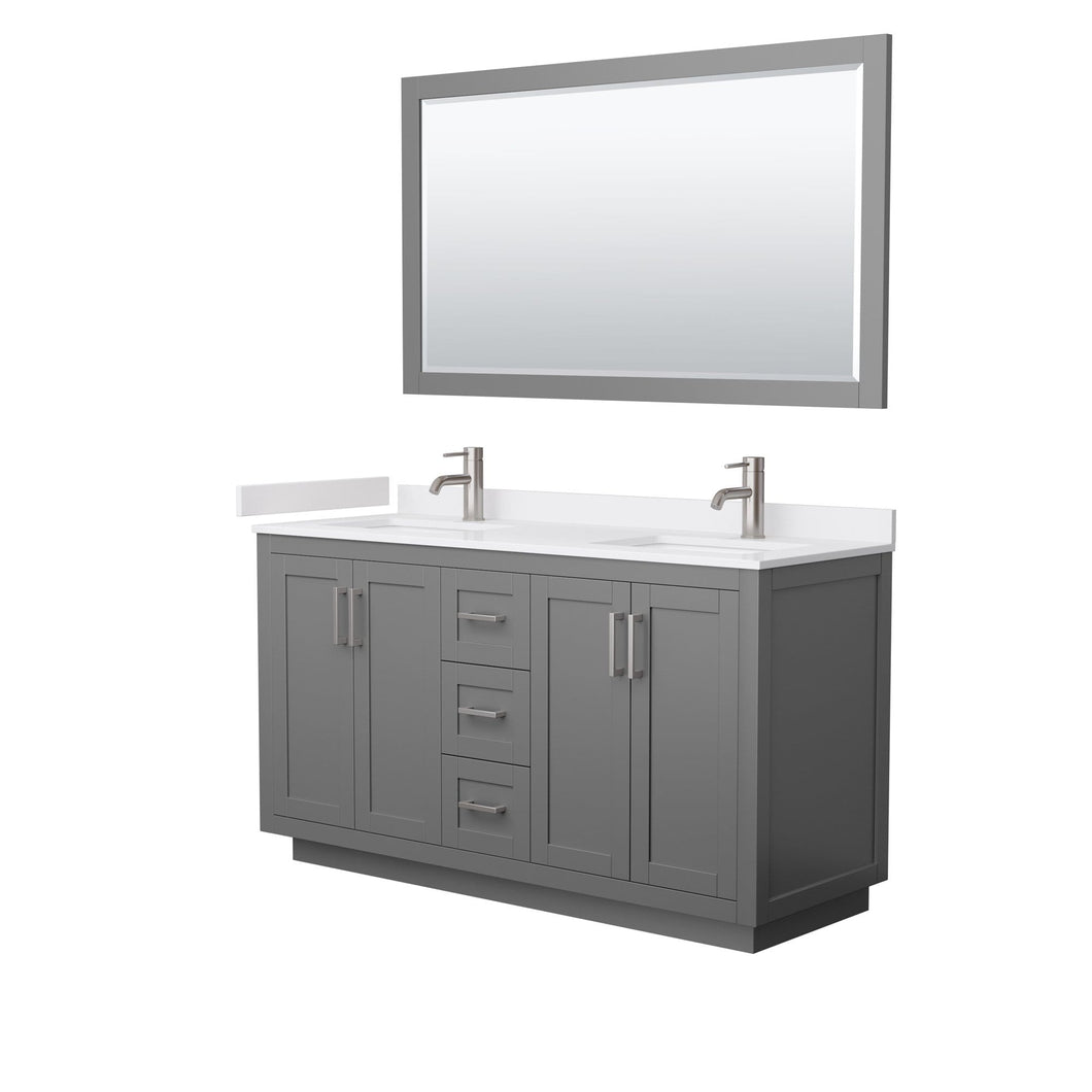 Wyndham Collection Vanity Wyndham Collection WCF292960DKGWCUNSM58 Miranda 60 Inch Double Bathroom Vanity in Dark Gray, White Cultured Marble Countertop, Undermount Square Sinks, Brushed Nickel Trim, 58 Inch Mirror
