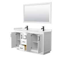 Load image into Gallery viewer, Wyndham Collection Vanity Wyndham Collection WCF292960DWBC2UNSM58 Miranda 60 Inch Double Bathroom Vanity in White, Light-Vein Carrara Cultured Marble Countertop, Undermount Square Sinks, Matte Black Trim, 58 Inch Mirror