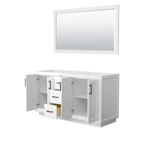 Wyndham Collection Vanity Wyndham Collection WCF292960DWBCXSXXM58 Miranda 60 Inch Double Bathroom Vanity in White, No Countertop, No Sink, Matte Black Trim, 58 Inch Mirror