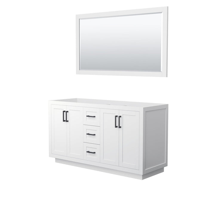 Wyndham Collection Vanity Wyndham Collection WCF292960DWBCXSXXM58 Miranda 60 Inch Double Bathroom Vanity in White, No Countertop, No Sink, Matte Black Trim, 58 Inch Mirror