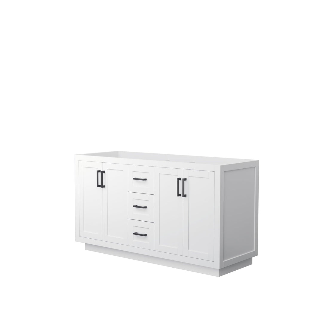 Wyndham Collection Vanity Wyndham Collection WCF292960DWBCXSXXMXX Miranda 60 Inch Double Bathroom Vanity in White, No Countertop, No Sink, Matte Black Trim