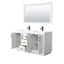 Load image into Gallery viewer, Wyndham Collection Vanity Wyndham Collection WCF292960DWBK1INTM58 Miranda 60 Inch Double Bathroom Vanity in White, 1.25 Inch Thick Matte White Solid Surface Countertop, Integrated Sinks, Matte Black Trim, 58 Inch Mirror