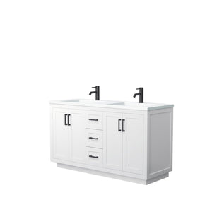 Wyndham Collection Vanity Wyndham Collection WCF292960DWBK1INTMXX Miranda 60 Inch Double Bathroom Vanity in White, 1.25 Inch Thick Matte White Solid Surface Countertop, Integrated Sinks, Matte Black Trim