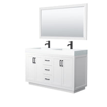 Load image into Gallery viewer, Wyndham Collection Vanity Wyndham Collection WCF292960DWBK4INTM58 Miranda 60 Inch Double Bathroom Vanity in White, 4 Inch Thick Matte White Solid Surface Countertop, Integrated Sinks, Matte Black Trim, 58 Inch Mirror