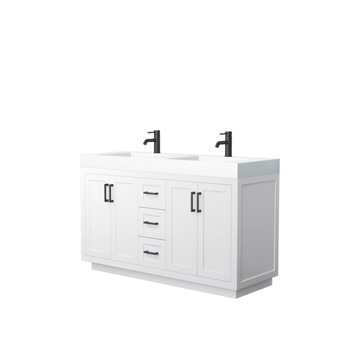 Wyndham Collection Vanity Wyndham Collection WCF292960DWBK4INTMXX Miranda 60 Inch Double Bathroom Vanity in White, 4 Inch Thick Matte White Solid Surface Countertop, Integrated Sinks, Matte Black Trim