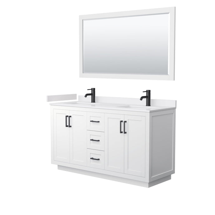 Wyndham Collection Vanity Wyndham Collection WCF292960DWBWCUNSM58 Miranda 60 Inch Double Bathroom Vanity in White, White Cultured Marble Countertop, Undermount Square Sinks, Matte Black Trim, 58 Inch Mirror