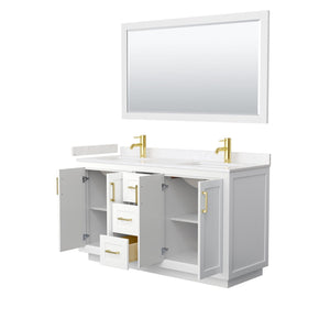 Wyndham Collection Vanity Wyndham Collection WCF292960DWGC2UNSM58 Miranda 60 Inch Double Bathroom Vanity in White, Light-Vein Carrara Cultured Marble Countertop, Undermount Square Sinks, Brushed Gold Trim, 58 Inch Mirror