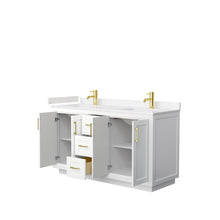 Load image into Gallery viewer, Wyndham Collection Vanity Wyndham Collection WCF292960DWGC2UNSMXX Miranda 60 Inch Double Bathroom Vanity in White, Light-Vein Carrara Cultured Marble Countertop, Undermount Square Sinks, Brushed Gold Trim