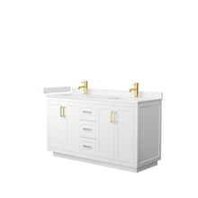 Load image into Gallery viewer, Wyndham Collection Vanity Wyndham Collection WCF292960DWGC2UNSMXX Miranda 60 Inch Double Bathroom Vanity in White, Light-Vein Carrara Cultured Marble Countertop, Undermount Square Sinks, Brushed Gold Trim