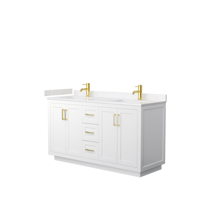 Wyndham Collection Vanity Wyndham Collection WCF292960DWGC2UNSMXX Miranda 60 Inch Double Bathroom Vanity in White, Light-Vein Carrara Cultured Marble Countertop, Undermount Square Sinks, Brushed Gold Trim