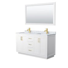 Load image into Gallery viewer, Wyndham Collection Vanity Wyndham Collection WCF292960DWGCMUNSM58 Miranda 60 Inch Double Bathroom Vanity in White, White Carrara Marble Countertop, Undermount Square Sinks, Brushed Gold Trim, 58 Inch Mirror