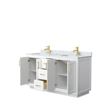 Load image into Gallery viewer, Wyndham Collection Vanity Wyndham Collection WCF292960DWGCMUNSMXX Miranda 60 Inch Double Bathroom Vanity in White, White Carrara Marble Countertop, Undermount Square Sinks, Brushed Gold Trim