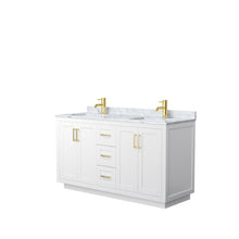 Load image into Gallery viewer, Wyndham Collection Vanity Wyndham Collection WCF292960DWGCMUNSMXX Miranda 60 Inch Double Bathroom Vanity in White, White Carrara Marble Countertop, Undermount Square Sinks, Brushed Gold Trim