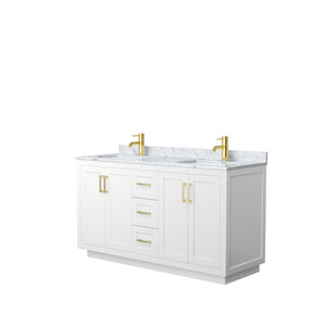 Wyndham Collection Vanity Wyndham Collection WCF292960DWGCMUNSMXX Miranda 60 Inch Double Bathroom Vanity in White, White Carrara Marble Countertop, Undermount Square Sinks, Brushed Gold Trim