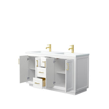 Load image into Gallery viewer, Wyndham Collection Vanity Wyndham Collection WCF292960DWGK1INTMXX Miranda 60 Inch Double Bathroom Vanity in White, 1.25 Inch Thick Matte White Solid Surface Countertop, Integrated Sinks, Brushed Gold Trim