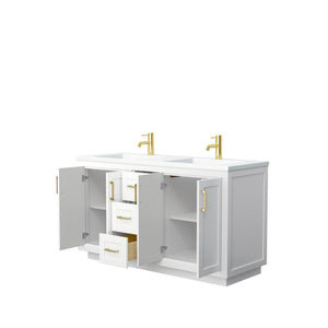 Wyndham Collection Vanity Wyndham Collection WCF292960DWGK1INTMXX Miranda 60 Inch Double Bathroom Vanity in White, 1.25 Inch Thick Matte White Solid Surface Countertop, Integrated Sinks, Brushed Gold Trim