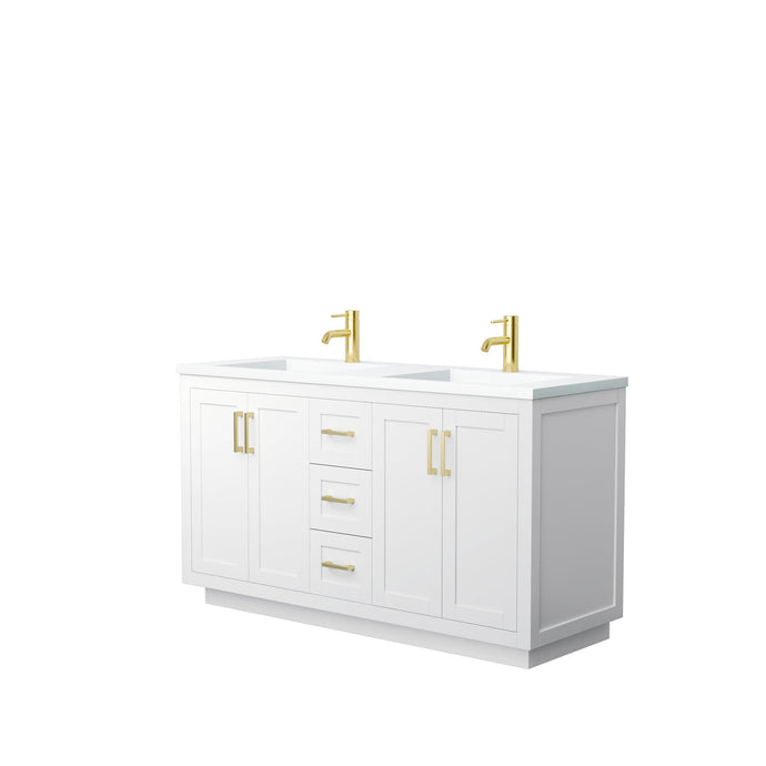 Wyndham Collection Vanity Wyndham Collection WCF292960DWGK1INTMXX Miranda 60 Inch Double Bathroom Vanity in White, 1.25 Inch Thick Matte White Solid Surface Countertop, Integrated Sinks, Brushed Gold Trim