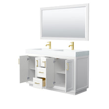 Load image into Gallery viewer, Wyndham Collection Vanity Wyndham Collection WCF292960DWGK4INTM58 Miranda 60 Inch Double Bathroom Vanity in White, 4 Inch Thick Matte White Solid Surface Countertop, Integrated Sinks, Brushed Gold Trim, 58 Inch Mirror