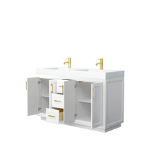 Load image into Gallery viewer, Wyndham Collection Vanity Wyndham Collection WCF292960DWGK4INTMXX Miranda 60 Inch Double Bathroom Vanity in White, 4 Inch Thick Matte White Solid Surface Countertop, Integrated Sinks, Brushed Gold Trim